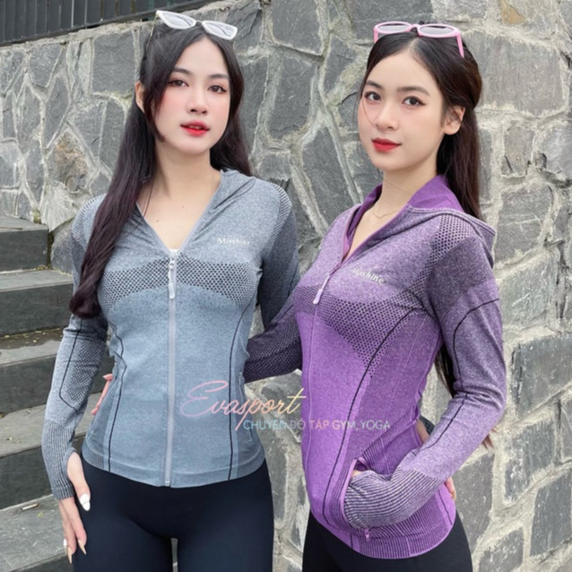 Áo Khoác Dây Kéo Mishine Tay Dài Nữ Tập Gym Yoga Đạp Xe, Thời Trang Chất Liệu Co Giản Evasport