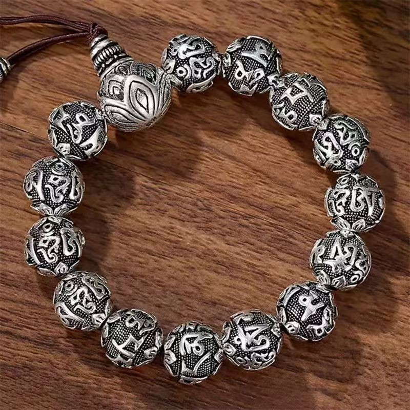 Vòng tay mantra Phật giáo retro mạ điện sáu xương - Phong cách dân tộc, quà tặng ý nghĩa