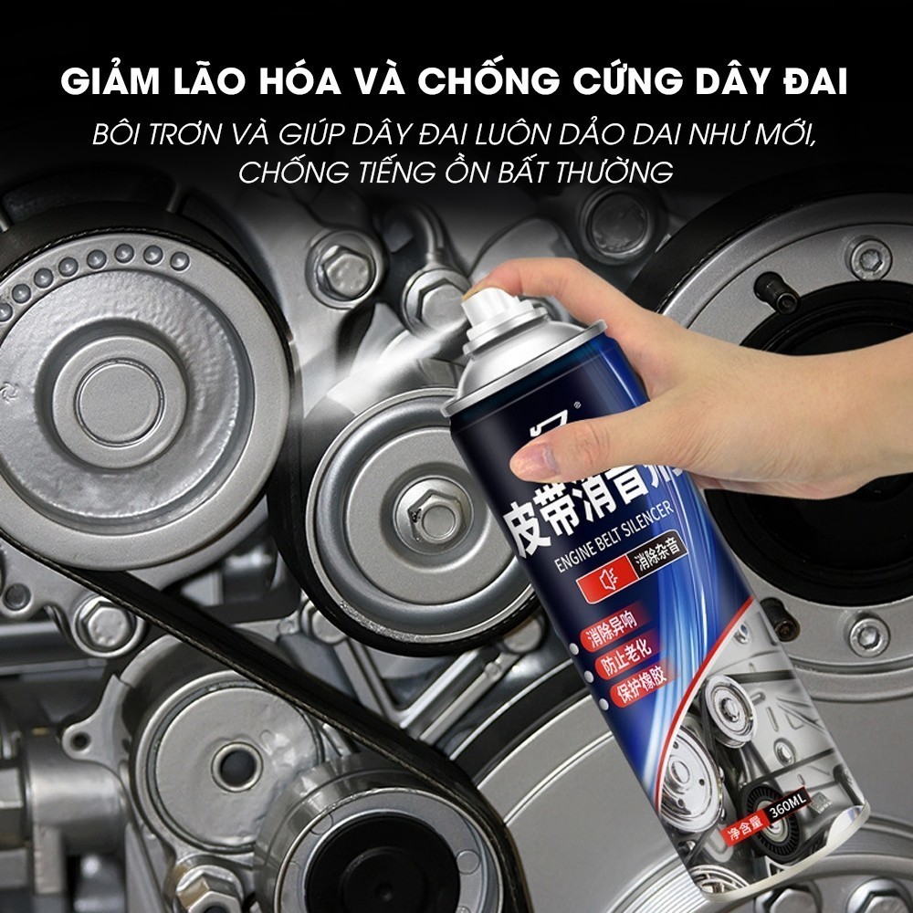 Chai Xịt Bôi Trơn Và Bảo Dưỡng Dây Curoa, Gioăng Cao Su, Giảm Tiếng Ồn Động Cơ. Chai 360ml Bảo Dưỡng Dây Curoa