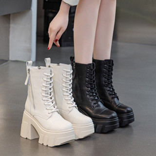 Phong Cách Mới Dày Gót Chân Siêu Gót Cao 11CM Martin Boots PU Thời Trang Phong Cách Punk Anh Mặc Ngoài Chống Trơn Trượt Chống Mài Mòn Ống Cao Buổi Hòa Nhạc Truyện Tranh Triển Lãm Giày Thời Trang Nhà Máy Giá Bán Buôn