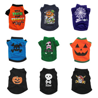  Bộ áo thun & áo Vest thú cưng Halloween - Trang phục mềm mại thoáng khí cho chó mèo Trang phục tiệc Giáng sinh vui nhộn có in hình bí ngô  Dây đeo có thể điều chỉnh  