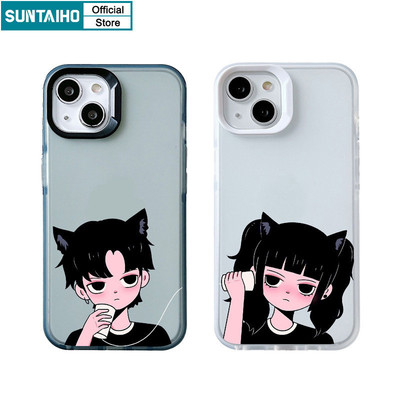Suntaiho Vỏ Dễ Thương Độc Đáo Họa Tiết Cặp Đôi Trong Suốt Mờ Dành Cho Iphone 15 14 12 13 11 Pro Max IP 7 8 Plus Iphon X Xs XR Xs Max TPU Silicone Mềm Cao Cấp Chống Sốc Ốp điện thoại