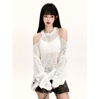Mỹ Hot Girl Dây Rời Vai Dài Tay Dệt Kim Nữ Xuân Thu Nguyên Chất Desire Phong Cách Rời Thường Ngày Tất Cả