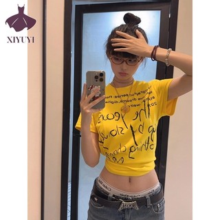 Xiyuyi Áo thun nữ dopamine American hot girl tay ngắn vai tích cực