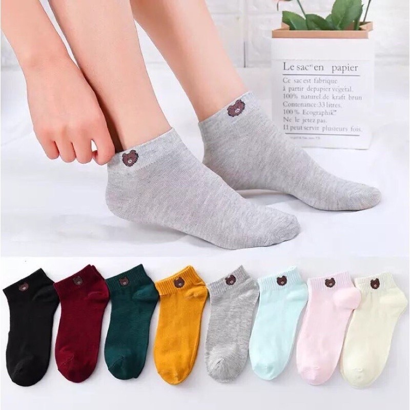 Tất nữ cổ ngắn hình gấu kute tặng kèm túi rút JUSOKA