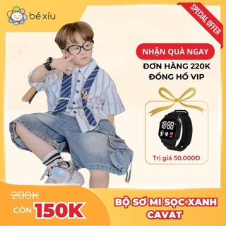 Bộ sơ mi bé trai set đồ quần áo sơ mi đi học đi tiệc SỌC XANH CAVAT chất liệu thoáng mát đồ size 8-28Kg by BÉ XÍU B95