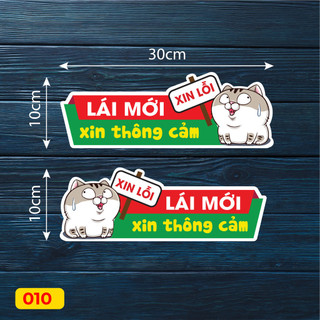 Combo 2 miếng tem dán decal LÁI MỚI 10x30 sticker dành cho xe ô tô - Mã 10
