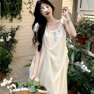 Váy Dài Liền Voan Hai Dây Kiểu Pháp Phong Cách Dịu Dàng Sang TRọng, Váy Nghỉ Dưỡng Bãi Biển Mẫu Mới Mùa Hè Cho Nữ