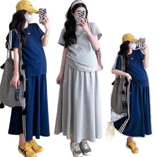 Sét bầu MAMADRESS xinh xắn ÁO KÈM CHÂN VÁY thiết kế VIỀN SỌC năng động chất COTTONG mềm mát thấm hút mồ hôi co giãn S29