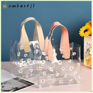 Túi Tote AMBER1, Túi Mua Sắm Trong Suốt PVC Little Daisy, Tay Cầm Thương Hiệu Túi Quà Tặng Tay Trong Suốt