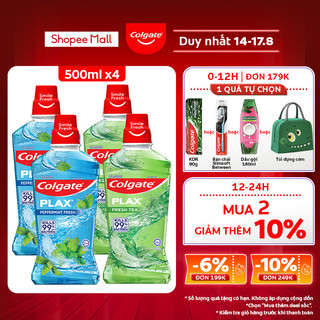 Combo 4 Nước súc miệng Colgate diệt 99% vi khuẩn Plax trà xanh & bạc hà 500ml