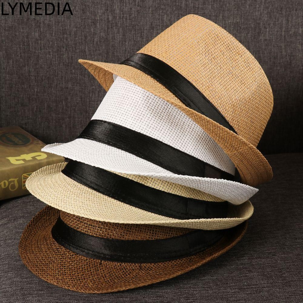 LYMEDIA ống hút LYMEDIA Mũ Panama Unisex Vành rộng Mũ cao bồi bãi biển Fedora
