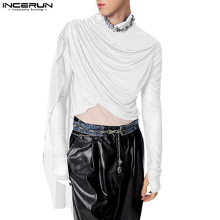  Incerun Nam Vintage Crossover Thiết kế dây đeo giải cấu trúc Áo thun dài tay 