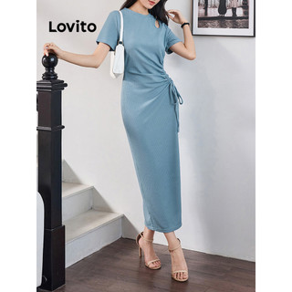 Đầm Lovito vải jacquard dây rút màu trơn thanh lịch cho nữ L91ED301