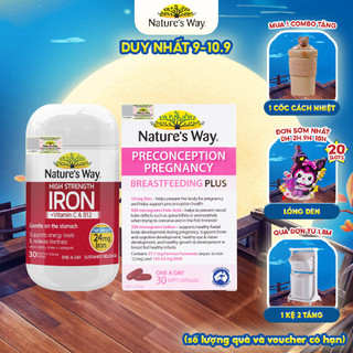 Combo Vitamin Bầu Thông Minh: Vitamin Tổng Hợp Nature's Way Pregnancy Breastfeeding Plus và Sắt Hữu Cơ Strength Iron