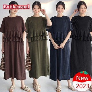 Đầm midi Tay Ngắn Cổ Tròn Dáng Rộng Màu Trơn Thời Trang Mùa Hè Xinh Xắn Cho Nữ