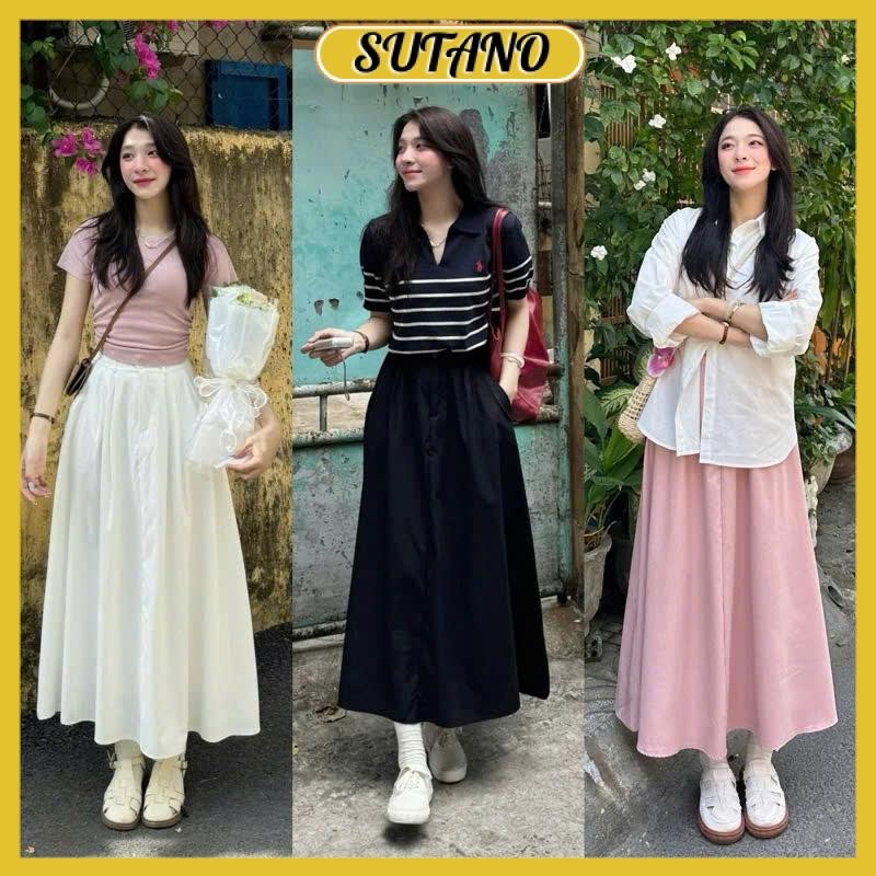 Chân váy nữ dáng dài nữ chất kaki retro xếp ly form dài đẹp  CV227 SUTANO