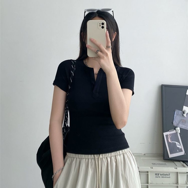 Áo Thun Babytee Kiểu Cổ Tàu V Tôn Dáng Nữ Co Giãn | BigBuy360 - bigbuy360.vn