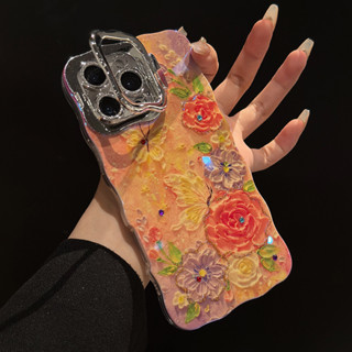 Dành Cho iPhone 16 Pro Max 15 14 Plus 13pro Tranh Sơn Dầu Hoa Họa Tiết Bướm Vỏ Điện Thoại Có Giá Đỡ Chức Năng Vòng Ống Kính Cho iPhone 11 12 13 Pro Max Silicon Mềm Chống Sốc