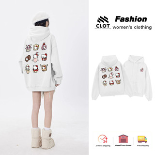 Áo Khoác Hello Kitty nón to nữ Trắng form rộng thu đông áo hoodie cute CLOT cotton 100% local brand
