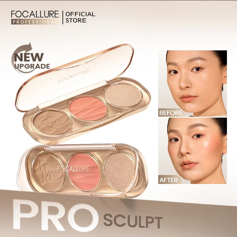 Ảnh 2 của Bảng phấn tạo khối, bắt sáng, má hồng Focallure 3 trong 1 cho mọi tông da F45 6.6g
