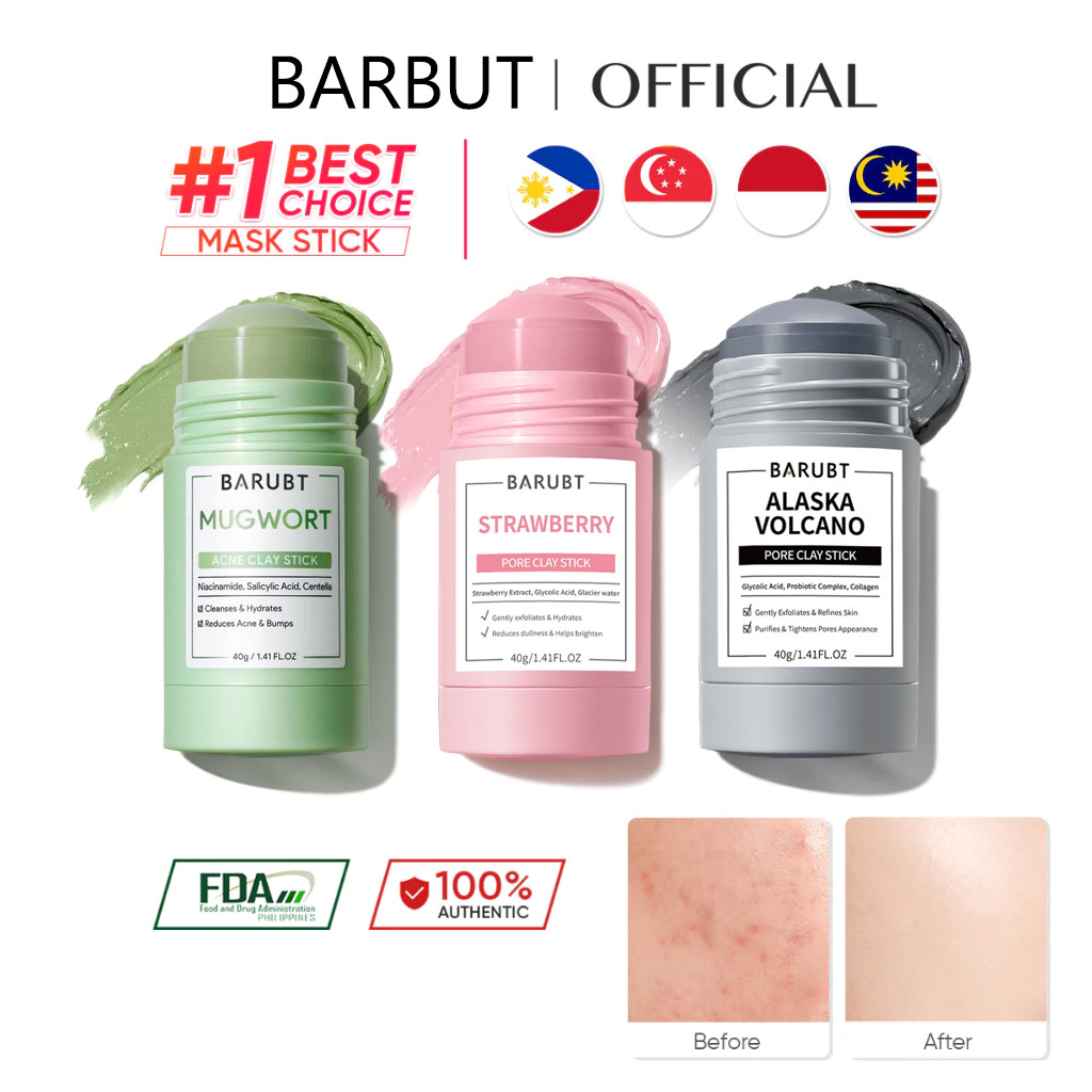 BARUBT Alaska Volcano Pore Clay Mask Stick với đất sét hồng để loại bỏ mụn đầu đen và làm sáng da