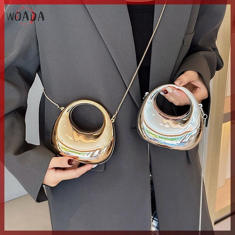 Túi đeo chéo dây xích nữ WOADA Ví nhỏ Acrylic Kim loại Luster Tiệc nửa mặt trăng Túi xách nữ Túi xách sang trọng VN