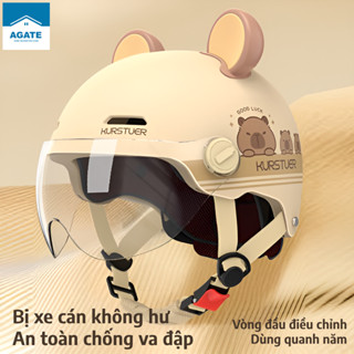  Mũ bảo hiểm nam nữ kiểu lợn nước kèm phụ kiện tai gấu dễ thương có thể điều chỉnh kích thước tích hợp kính chống nắng 