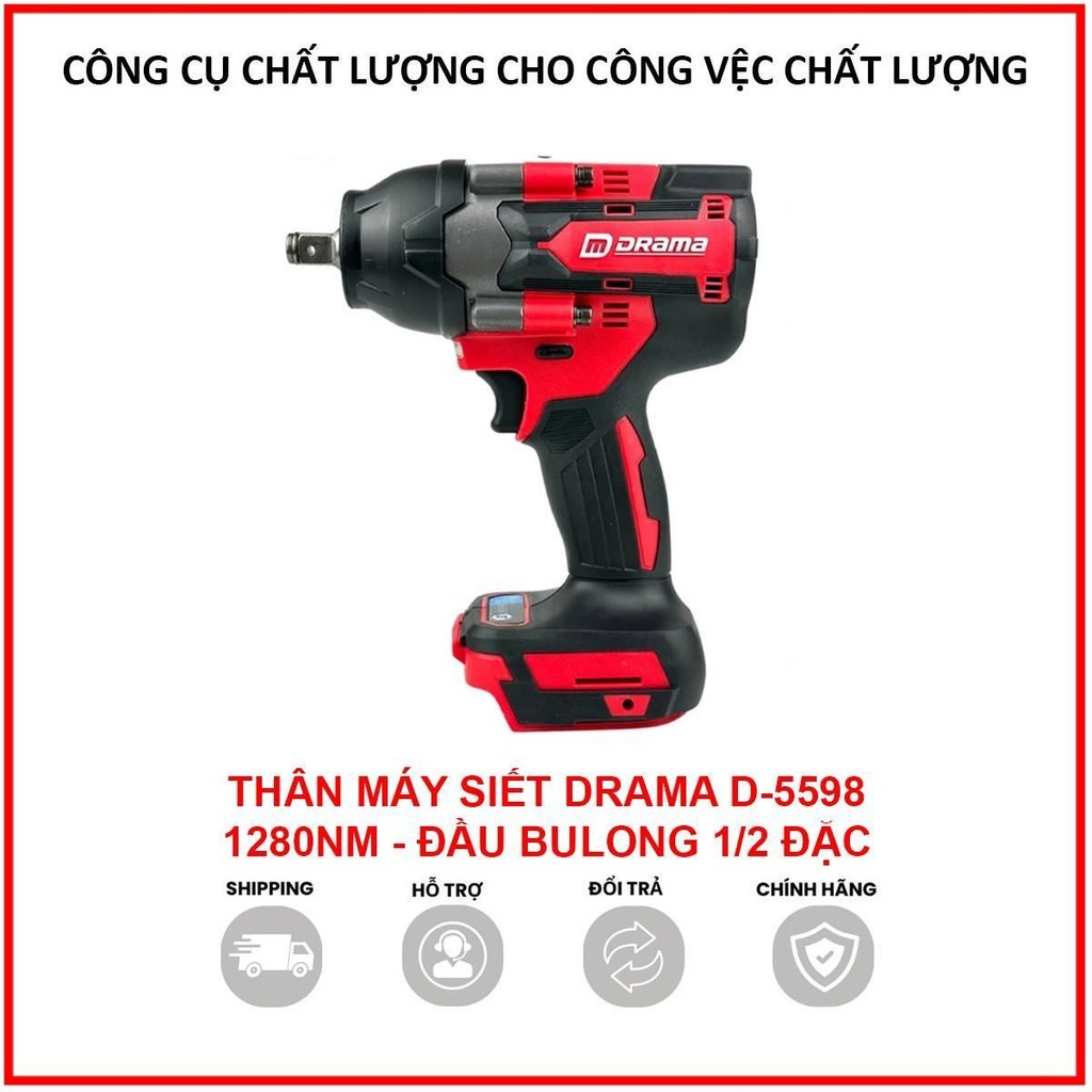 Thân Máy Siết bulong DRAMA D5598 Lực siết 1280Nm đầu đặc 1/2 tiện dụng đa năng, siet bulong pin