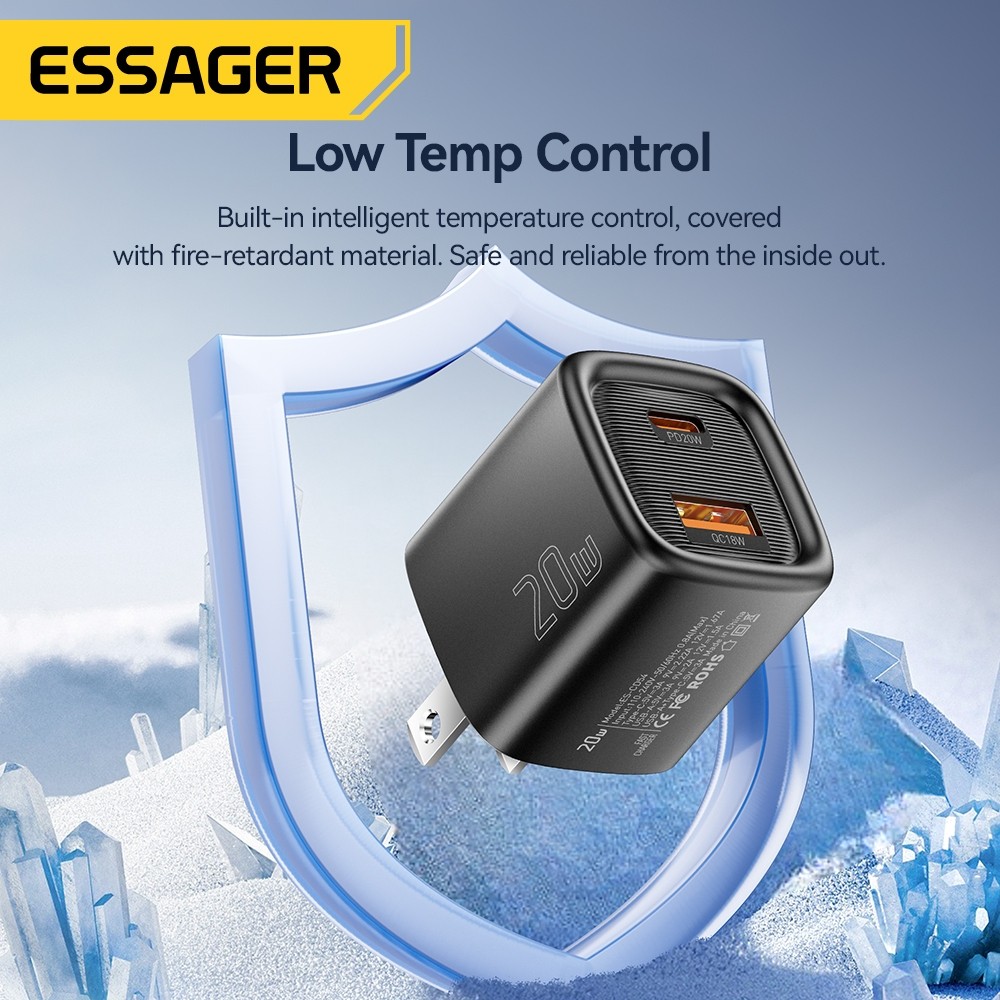 Essager PD 20W USB C + Type C Sạc nhanh Bộ sạc nhanh Bộ chuyển đổi phích cắm tường