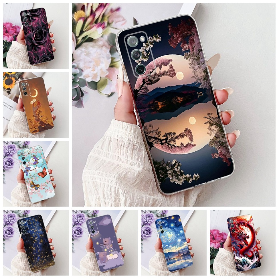 Dành Cho Samsung S20 FE 5G Ốp Lưng S20FE Trong Suốt Mèo Dễ Thương Thời Trang Hoa Sơn Mặt Sau Cho Sam