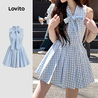 Lovito Váy nơ buộc dây Gingham thường ngày dành cho nữ L133AD513