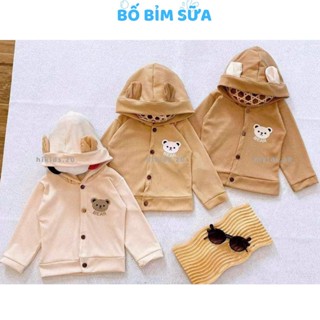 Áo Khoác Len Tăm Cho Bé Mặc 4 Mùa Mũ Tai Gấu Phong Cách In Ngực 3-10kg Hi kids