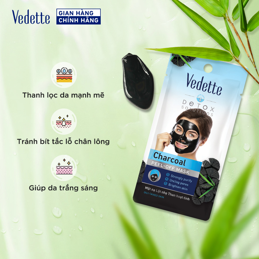 Mặt nạ lột nhẹ Vedette than hoạt tính 12ml lột sạch bụi bẩn, mụn cám cho da sáng sạch