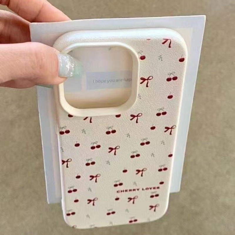 Ốp Điện Thoại Họa Tiết Cherry Bow Cho iPhone 16 15 14 13 12 11 Pro Max Plus 16E XR X XS Max Red Cher