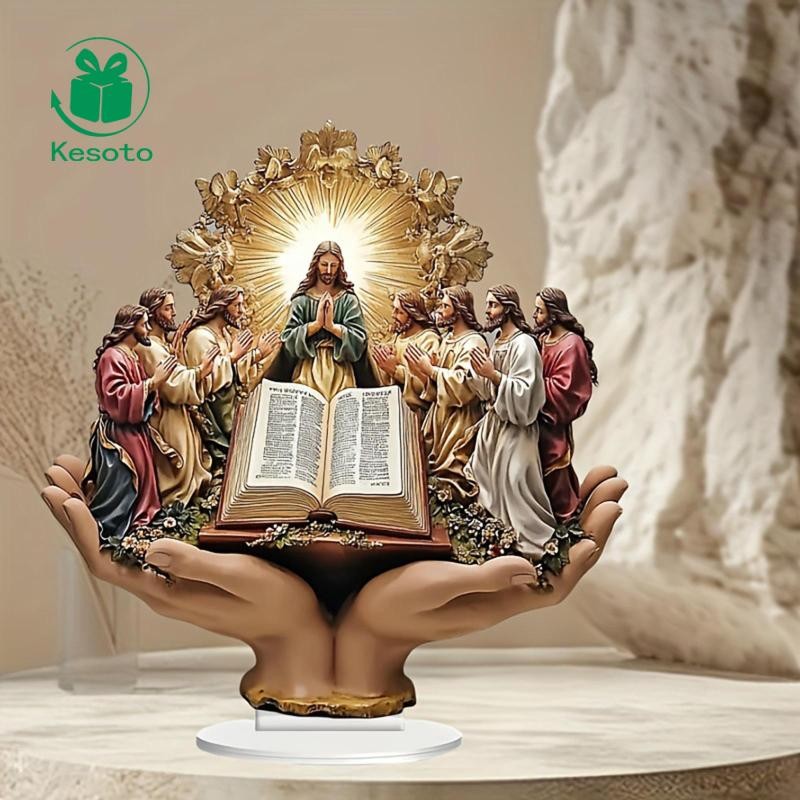 Kesoto 2D Flat Jesus Preached Scene Table Sign 7,8x8,2 inch Truyền thống có giá đỡ