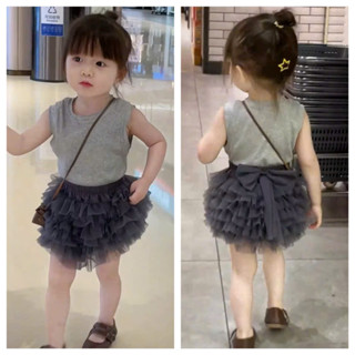  Set Áo Sát Nách Xám Chân Váy TuTu Xòe Bồng Xinh Xắn Cho Bé Gái 10-30kg 