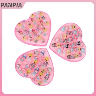 PANPIA-36 Cái / hộp Sanrio Hello Kitty Kid Nhẫn Trẻ Em Có Thể Điều Chỉnh Cho Bé Nhẫn Hoạt Hình Thời Trang Trẻ Em Nhẫn Có Hộp Trái Tim Quà Tặng Tiệc