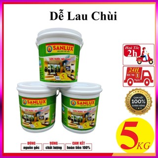  5kg Sơn nước nội thất SANLUX Dễ Lau Chùi cao cấp nhiều màu thay thế giấy dán tường vẽ decor phòng 