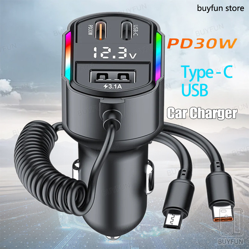 5in1 PD Adapter Wired Car charger Type C Cable 1M line USB Car Charger Quick Charger For iPhone 15 P