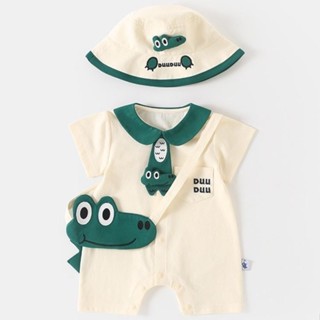 [Body + mũ + túi] Bộ bodysuit ngắn tay áo liền quần đồ cho bé trai và bé gái - M5.7.24-2 Jumpsuit Hình cá sấu