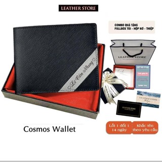 [Full Box Quà Tặng] Ví Nam Khắc Tên Theo Yêu Cầu Da Saffiano Sọc Chéo Quà Hộp Nơ Túi Thiệp Làm Quà