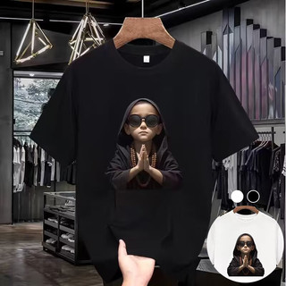 S-5xl Chất Lượng Cotton Phong Cách Cầu Nguyện In Hình Cổ Tròn Plus Kích Thước Áo nam Mùa Hè 2024 Mới Tay Ngắn In Áo Cho Nam Đen / Trắng