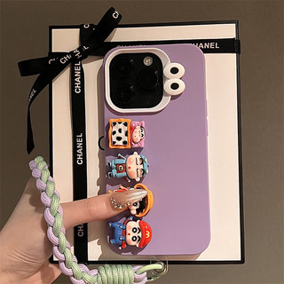 Màu tím sang trọng 3D Fun Crayon Vỏ điện thoại silicon nhỏ mới cho iPhone15 14 13 12 11 Pro Max Vỏ bảo vệ camera chống sốc Vỏ mặt sau mờ chống rơi