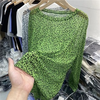 Thời trang mùa hè 2023 họa tiết da báo cộng với kích thước giản dị áo thun nữ dài tay rộng rãi