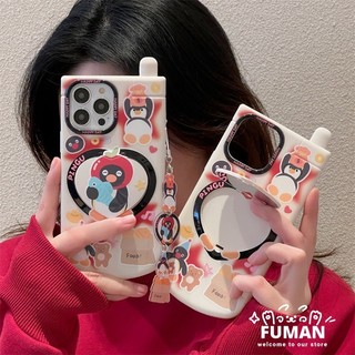 Tương Thích Cho iPhone 15 14 13 12 Pro Max iPhone 11 15Pro 14Pro 13Pro Ốp Điện Thoại Sáng Tạo Big Brother Thiết Kế Chim Cánh Cụt Dễ Thương Mềm Chống Sốc Ốp Lưng Có Gương Trang Điểm
