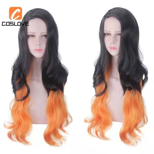 Anime Demon Slayer Kamado Nezuko Cosplay Tóc Giả Phù Hợp Với Người Phụ Nữ Đôi Màu Tóc Cosplay Phụ Ki