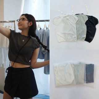 [Pan-lady] Áo thun ngắn tay dệt kim cổ tròn mỏng mỏng mùa hè Grove