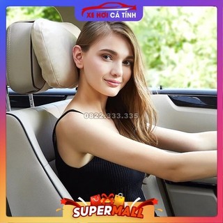 Gối tựa đầu trên xe cao cấp chất liệu vải da lộn nhân tạo alcantara phù hợp cho tất cả loại xe