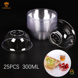 Kittenbaby 25 Cái 300ml Nhựa Dùng Một Lần Bát Tròn Nhà Bếp Salad Đồ Ăn Nhẹ Dã Ngoại Hộp Đựng Mới